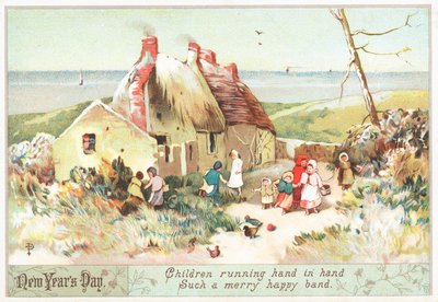 Kéz a kézben futó gyerekek, újévi kártya alkotó: English School