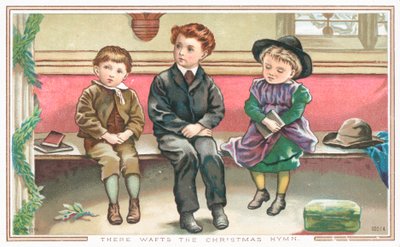 Gyerekek ülnek a templomban, karácsonyi kártya alkotó: English School