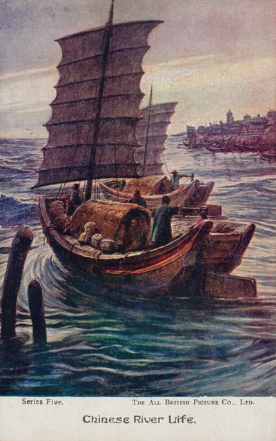 Kínai folyami élet (színes litho) alkotó: English School