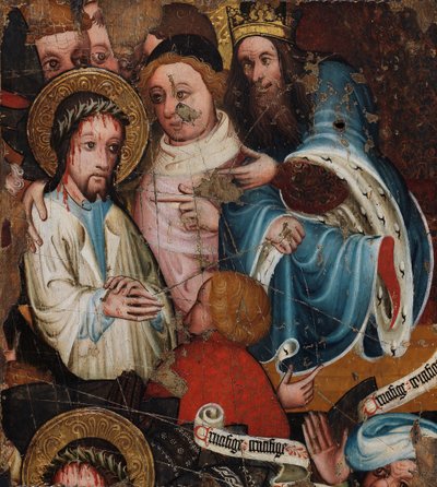 Krisztus Pilátus előtt, 1400-25 körül (tempera és aranylevél a táblán) alkotó: English School