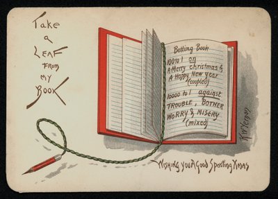 Karácsonyi és újévi kívánságait egy fogadási könyv, üdvözlőlap ábrázolja. (chromolitho) alkotó: English School