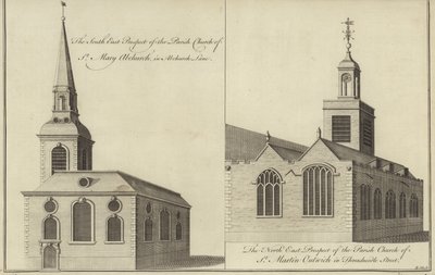 St Mary Abchurch templom, Abchurch Lane és St Martin Outwich templom a Threadneedle Street-en, Londonban alkotó: English School