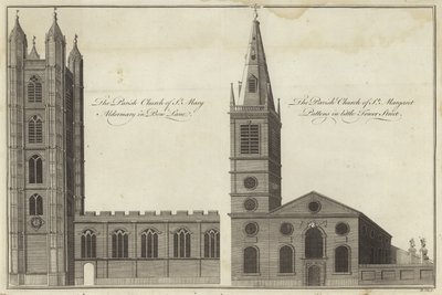 Szent Mária Aldermary templom a Bow Lane-ben és Szent Margaret Pattens templom a Little Tower Street-ben, London alkotó: English School
