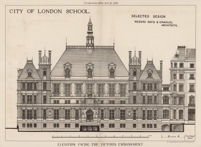 City of London School; magaslat a Victoria rakpartra néz alkotó: English School