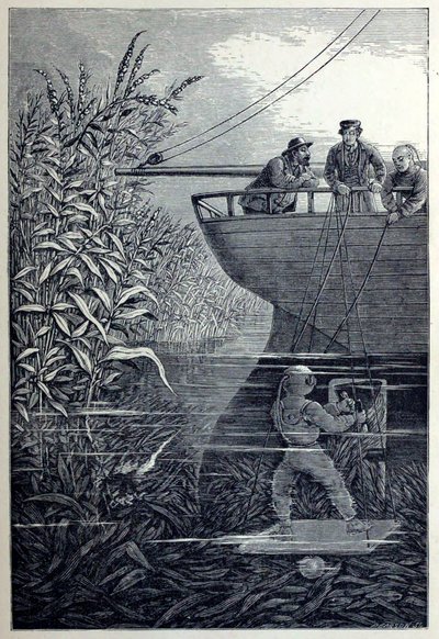 A csavar kitisztítása a hullámok alól, vagy búvárkodás a mély vizekben, kocsma. 1887. alkotó: English School
