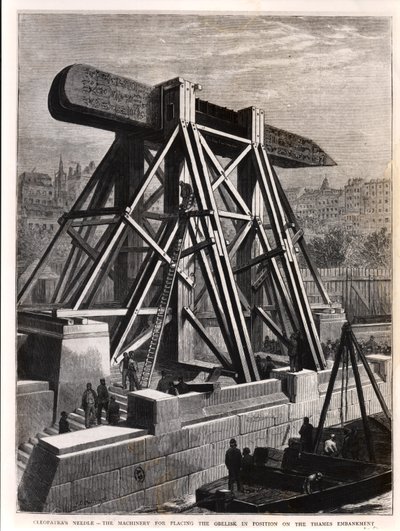 Kleopátras tű: Az obeliszk elhelyezésének gépei a Temze rakparton, 1878 alkotó: English School