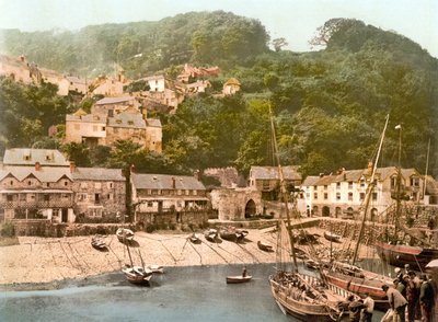 Clovelly Harbour (kézzel színezett fotó) alkotó: English School