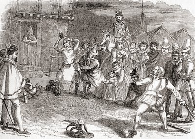 Kakasdobálás, más néven cock-shying, vagy kakasdobálás, a régi Angliából: A Pictorial Museum, pub. 1847 alkotó: English School