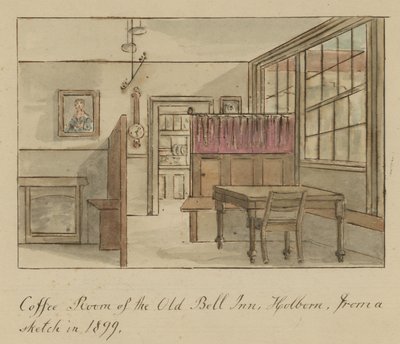 Az Old Bell Inn kávézója, Holborn, London, egy 1899-es vázlatból (wc papíron) alkotó: English School