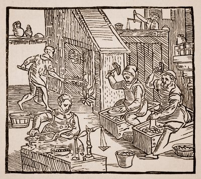 Coiners at Work, 1577 (szépia fotó) alkotó: English School