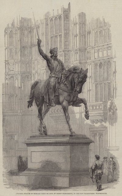 Richard Coeur de Lion kolosszális szobra, Marochetti báró, a régi palotaudvarban, Westminster (metszet) alkotó: English School