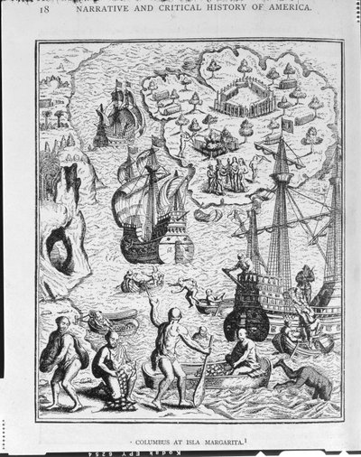 „Columbus at Isla Margarita” a „The Narrative and Critical History of America”-ból, szerkesztette Justin Winsor, London, 1886 alkotó: English School