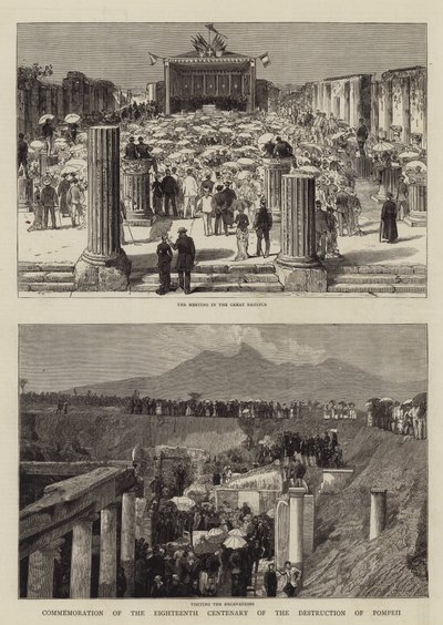 Megemlékezés Pompei pusztulásának tizennyolcadik századik évfordulójáról (metszet) alkotó: English School