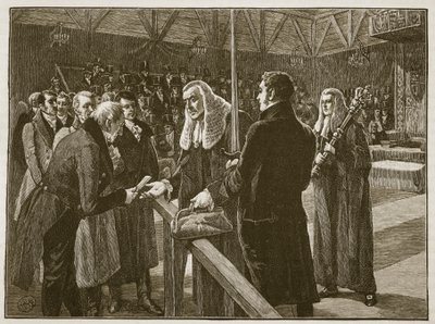 Konferencia a Parlament házai között, 1835, illusztráció: Cassells Illustrated History of England (szépia fotó) alkotó: English School