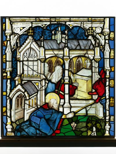 Konzervált tabló a York-i Nagy Keleti Ablakból: „St John Measures the Temple” alkotó: English School
