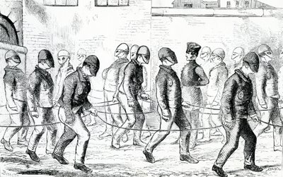 A Pentonville-i börtönben gyakorlatozó elítéltek Henry Mayhew és John Binny „A londoni bűnügyi börtönök és a börtönélet színterei” című művéből, 1862 alkotó: English School
