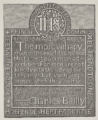 Charles Bailly faragásának másolata a Beauchamp Tower faláról, Tower of London, 1571 alkotó: English School
