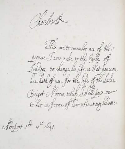 Károly 1648-ban írt levelének másolata alkotó: English School