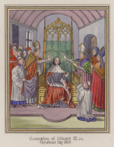 III. Edward király koronázása 1326 karácsonyán (színes metszet) alkotó: English School