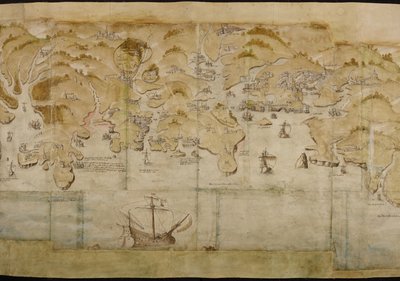 Pamut Augustus I. i. 38 Fowey és Salcombe közötti tengerpart térképe, beleértve Plymouth-ot is. A part panorámatérképének része Land