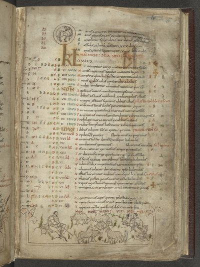 Cotton Julius A. VI, f.5, Május naptári oldala: Pásztorok és nyáj (vellum) alkotó: English School