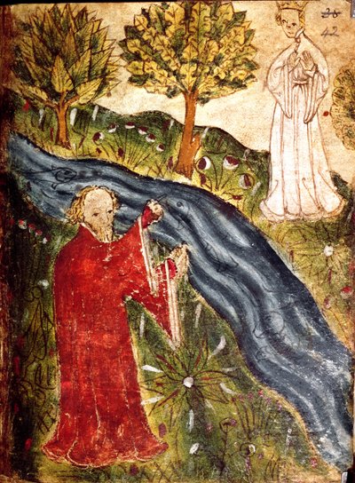 Cotton Nero Ms A X, f. 42 Az álmodozó a gyöngylányral, 1375-1400 körül (vellum) alkotó: English School