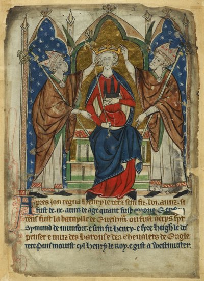 Cotton Vitellius A. XIII, f.6, III. Henrik koronázása, „Angolszász és normann Anglia királyainak rendeletei” c.1280-1300 (vellum) alkotó: English School