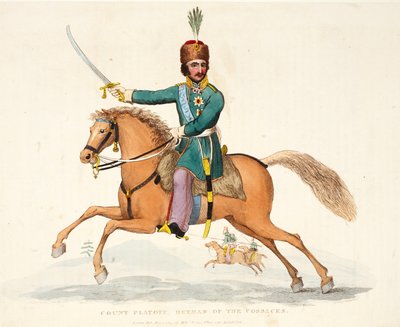 Platoff gróf, a kozákok hetmanja, kocsma. Richard Evans, engr Romney, illusztráció a Waterloo-i csata történetéről, William Mudford, 1816 alkotó: English School