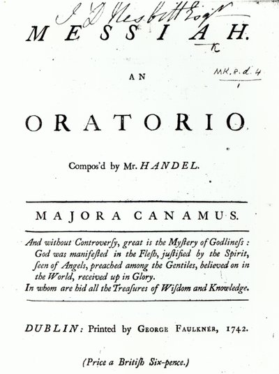 1742-ben megjelent Händel Messiás című kottájának borítója alkotó: English School