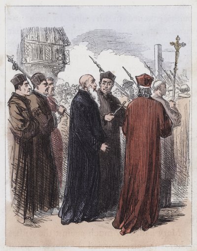 Cranmer a végrehajtáshoz vezetett (színes metszet) alkotó: English School