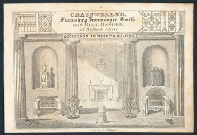 Crassweller, lakberendezési vaskereskedő, kovács- és harangfogas, kereskedőkártya alkotó: English School