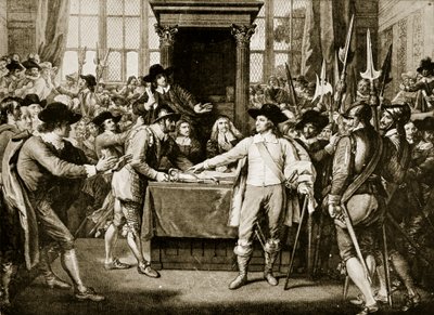 Cromwell feloszlatja a Hosszú Parlamentet, 1653, illusztráció a Hutchinsons Story of the British Nationből, 1923 körül alkotó: English School