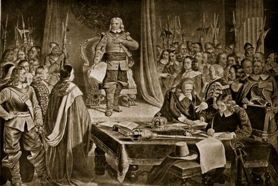 Cromwell megtagadja a koronát, illusztráció a Hutchinsons Story of the British Nationből, 1923 körül alkotó: English School