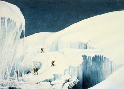 Átkelés a szakadékon, Charles Fellows (1799-1860) A Mont Blanc csúcsára való emelkedésről szóló narratívából, 1827 alkotó: English School