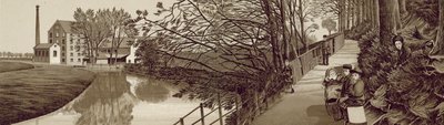 Croydon: Bridle Path Beddingtonba a Wandle folyó mellett, Waddon Mills (litho) alkotó: English School