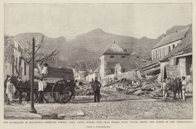 Az 1892-es mauritiusi ciklon (litho) által okozott károk a Port Louis állambeli Rempart Streeten alkotó: English School