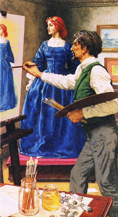 Dante Gabriel Rossetti Elizabel Siddalt festette, aki később a felesége lett alkotó: English School