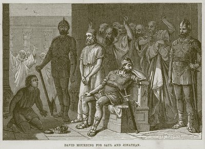 Dávid gyászolja Sault és Jonatánt, illusztráció a The Childs Bible-ből, 1880 körül alkotó: English School