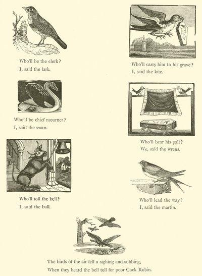 Cock Robin halála és temetése (fametszet) alkotó: English School