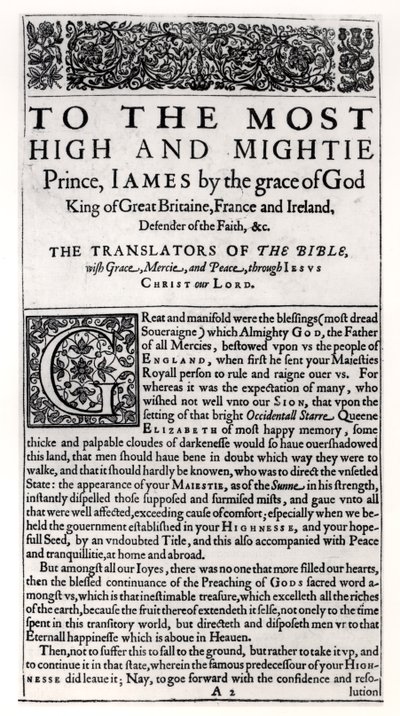 Dedikációs oldal a Szent Bibliában, pub. Robert Barker, 1611 alkotó: English School