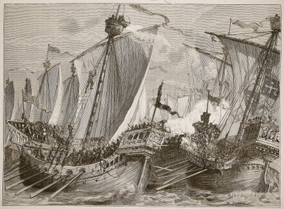 A francia flotta veresége a La Manche csatornában, illusztráció a Cassells Illustrated History of Englandből (szépia fotó) alkotó: English School