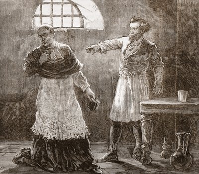 Denis megrója Meaux püspökét, illusztráció: James Aitken Wylie (1808-1890) A protestantizmus története című könyvéből, pub. 1878 alkotó: English School