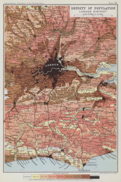 Népsűrűség, londoni kerület (színes litho) alkotó: English School