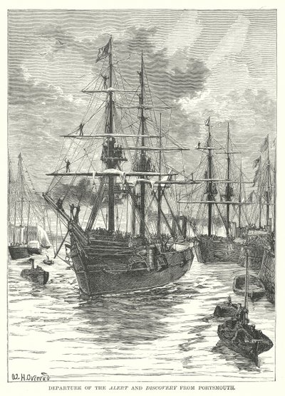 Az Alert és a Discovery indulása Portsmouthból (metszet) alkotó: English School