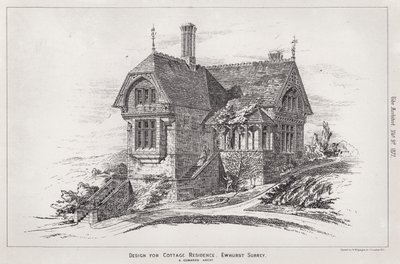 Tervezés Cottage Residence számára, Ewhurst, Surrey (metszet) alkotó: English School