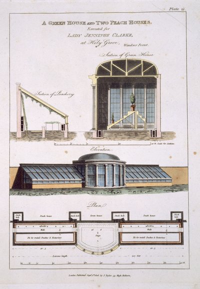 Tervezés egy zöld házhoz és két barackházhoz, 1806 alkotó: English School