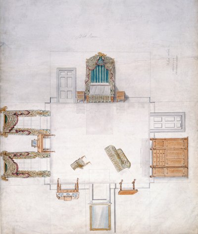 Hálószoba tervezése, Gillow & Company (wc papíron) alkotó: English School
