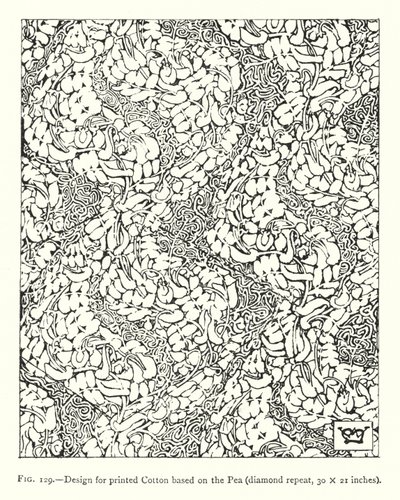 Borsó alapú nyomtatott pamut dizájn, gyémánt ismétlés, 30 × 21 hüvelyk (gravírozás) alkotó: English School