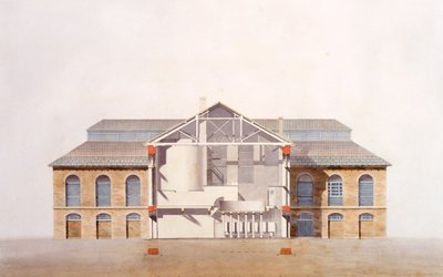 Tervezés a Stag Brewhouse számára, eredeti kéziratos rajz George Saunders irodájából, 1807 körül (ceruza, wc, toll és tinta papíron) alkotó: English School