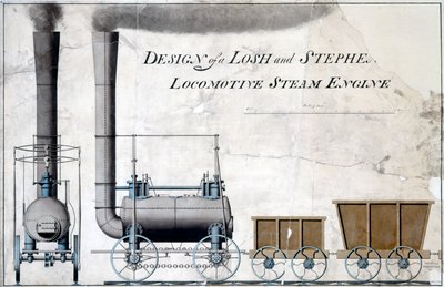 Losh and Stephenson mozdony gőzgép tervezése, 1826 körül (toll és tinta, mosás papíron) alkotó: English School